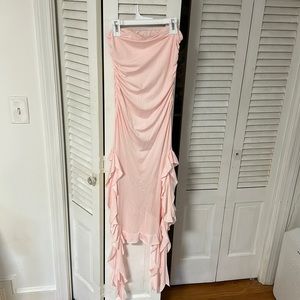 Pink, strapless, ruffle dress. Size small.